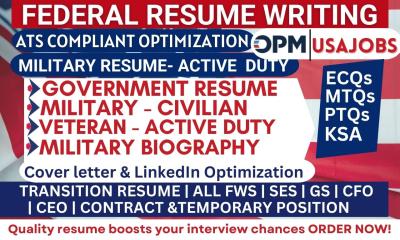 I Will Write Federal Resume KSA ECQs for Executive Government Military Veteran USAJOBS