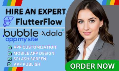 I will do FlutterFlow App, Publish FlutterFlow App, Adalo, Bubble.io Mobile App Design