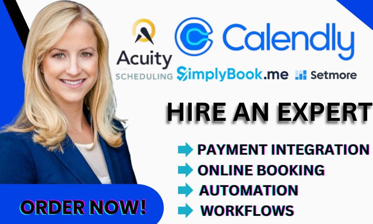 I will set up Acuity Scheduling, Square, Booking Appointments, Calendly, SimplyBook.me