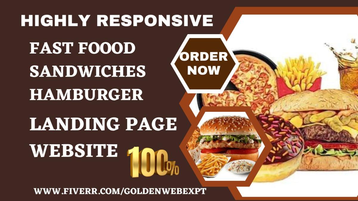 Design Responsive Fast Food Landing Page Hamburger Sandwiches Snacks Sales Funnel
