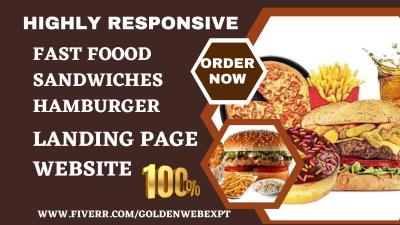 Design Responsive Fast Food Landing Page Hamburger Sandwiches Snacks Sales Funnel