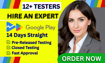 I will provide 12 testers or 20 testers on Google Play Console for closed testing