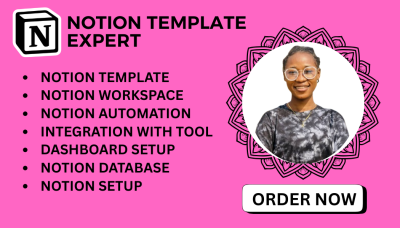 I will design custom Notion templates, Notion workspace setup as a Notion expert