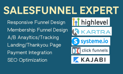I will design high converting sales funnel on ClickFunnel, GHL, Kajabi, Systeme, Kartra