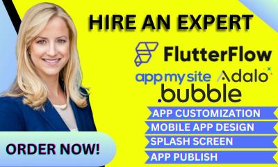 Do App Publish Mobile App Design on Adalo, FlutterFlow, Bubble.io, AppMySite – Expert