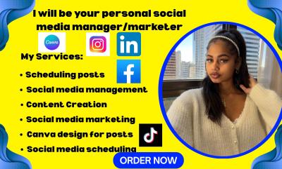 I will be your social media manager Canva graphics designer personal virtual assistant