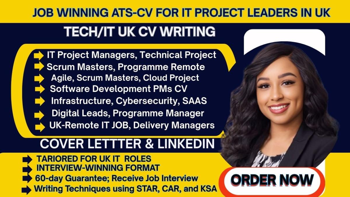 I will write an expert UK IT project manager CV, cloud, agile, cybersecurity, tech, AWS