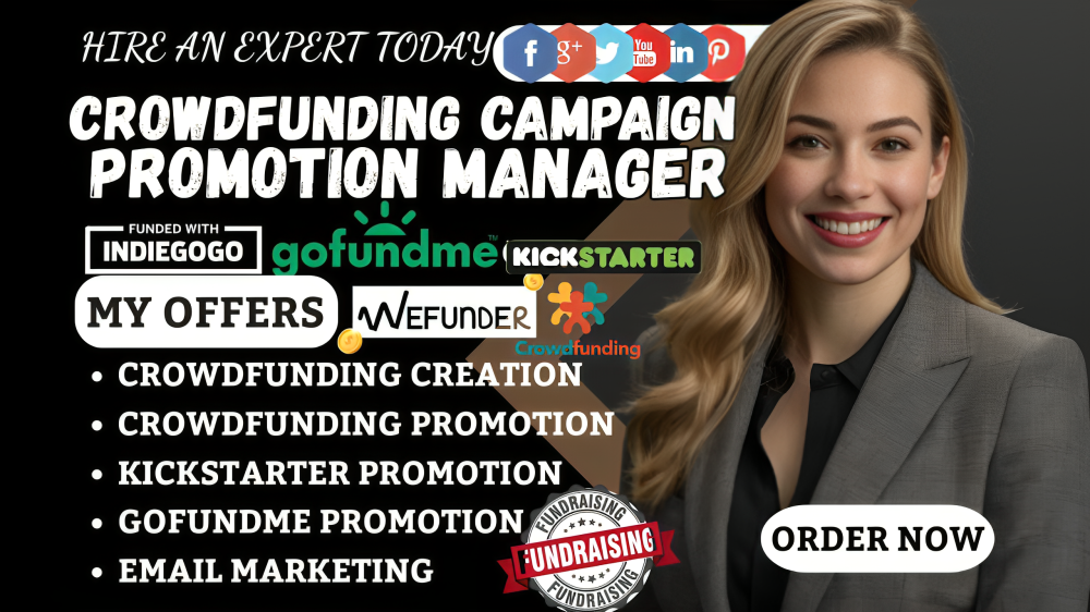 I will do crowdfunding campaign promotion for your Kickstarter, Indiegogo, and GoFundMe