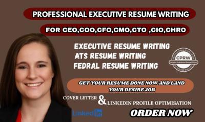 I will write an ATS optimized executive resume for C Suite and Director roles