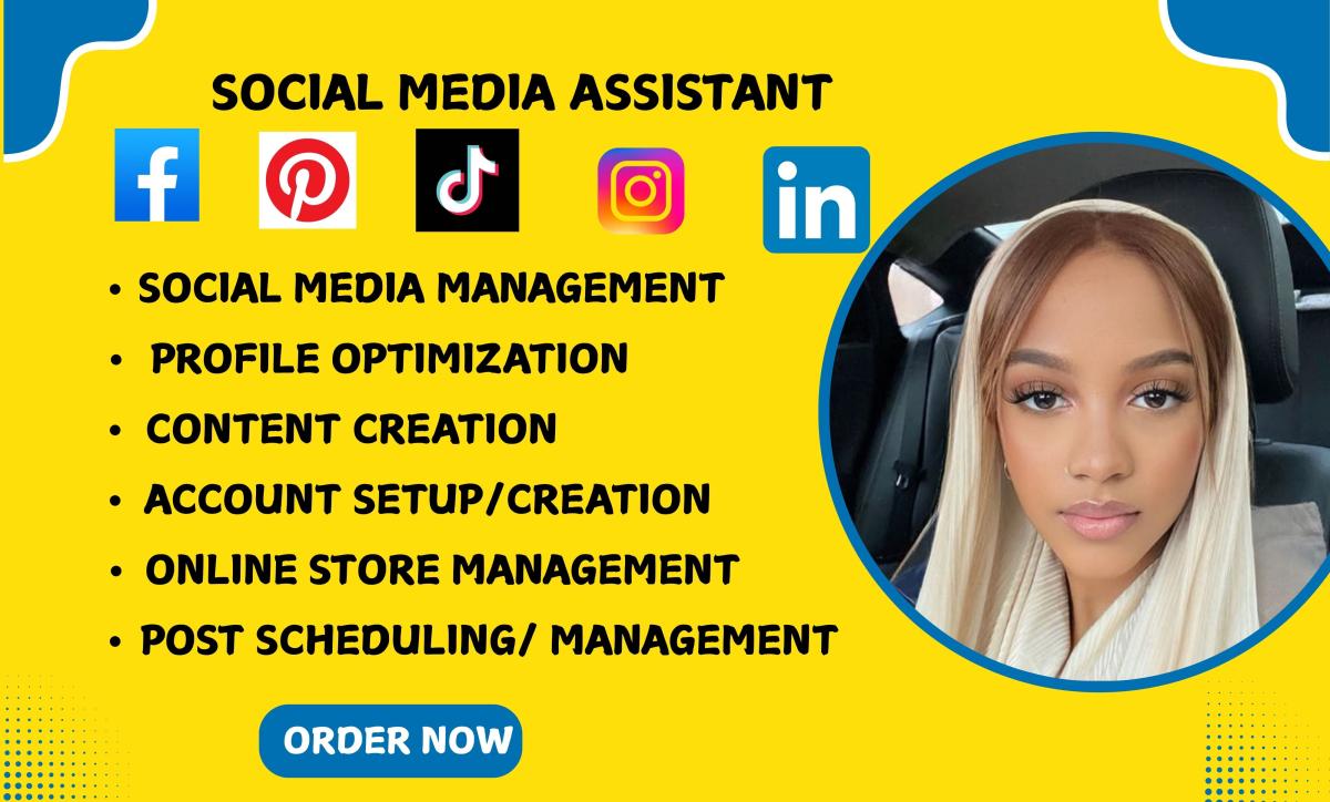 I will be your social media manager, Canva graphics designer, executive virtual assistant