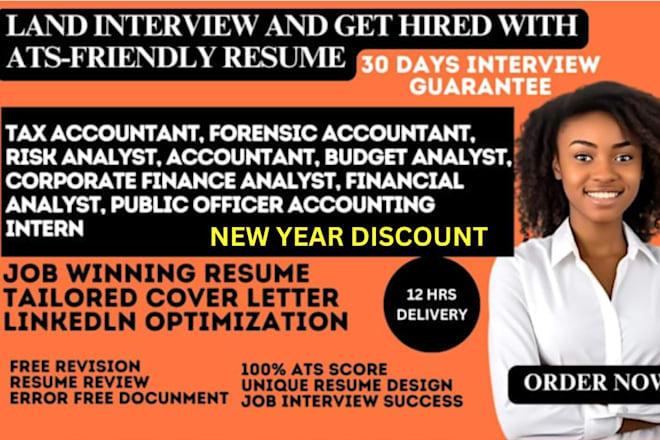 I will write a tax accountant, forensic accountant, risk analyst, and accountant resume