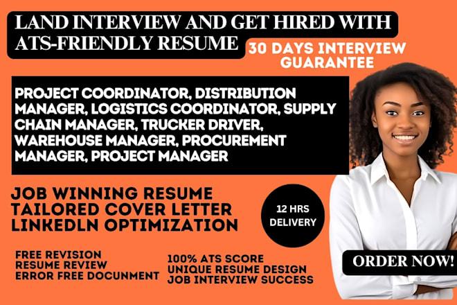 I Will Write a Project Coordinator, Distribution Manager, Logistics Coordinator Resume