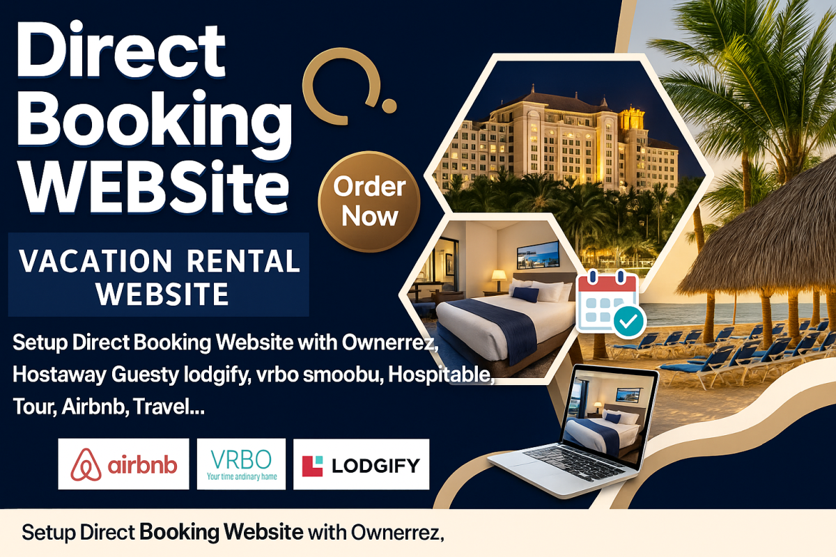 I will setup direct booking website with OwnerRez, Guesty, Hostaway, Lodgify, VRBO, Airbnb