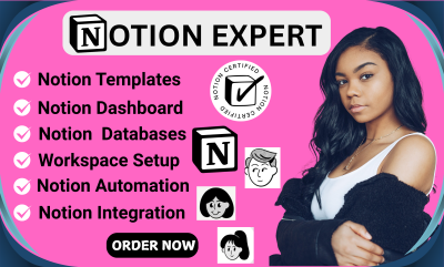 I will do Notion, Notion Template, Notion Expert, Notion Dashboard, Workspace Automation