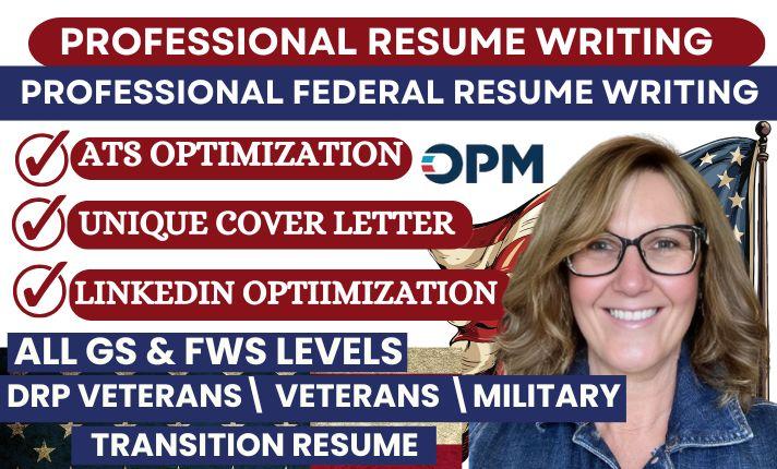 I will write professional resume writing, cover letter, LinkedIn, ATS federal resume