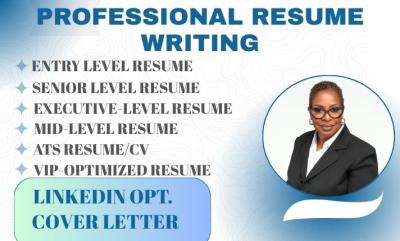 I will write professional resume writing ATS resume cover letter LinkedIn profile opt