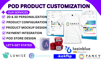 I will design products using Fancy Product Designer Lumise Kickflip Customily Teeinblue