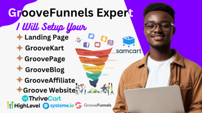 I will do Groove Landing Page, Groove Funnel, SamCart, ThriveCart System.io Sales Funnel