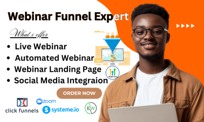 I will set up a webinar funnel using EverWebinar, WebinarJam, and integration with Zoom