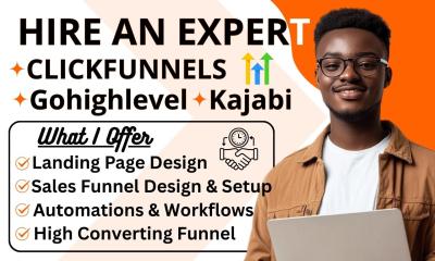I will gohighlevel clickfunnels kajabi membership ebook funnel workflow automations