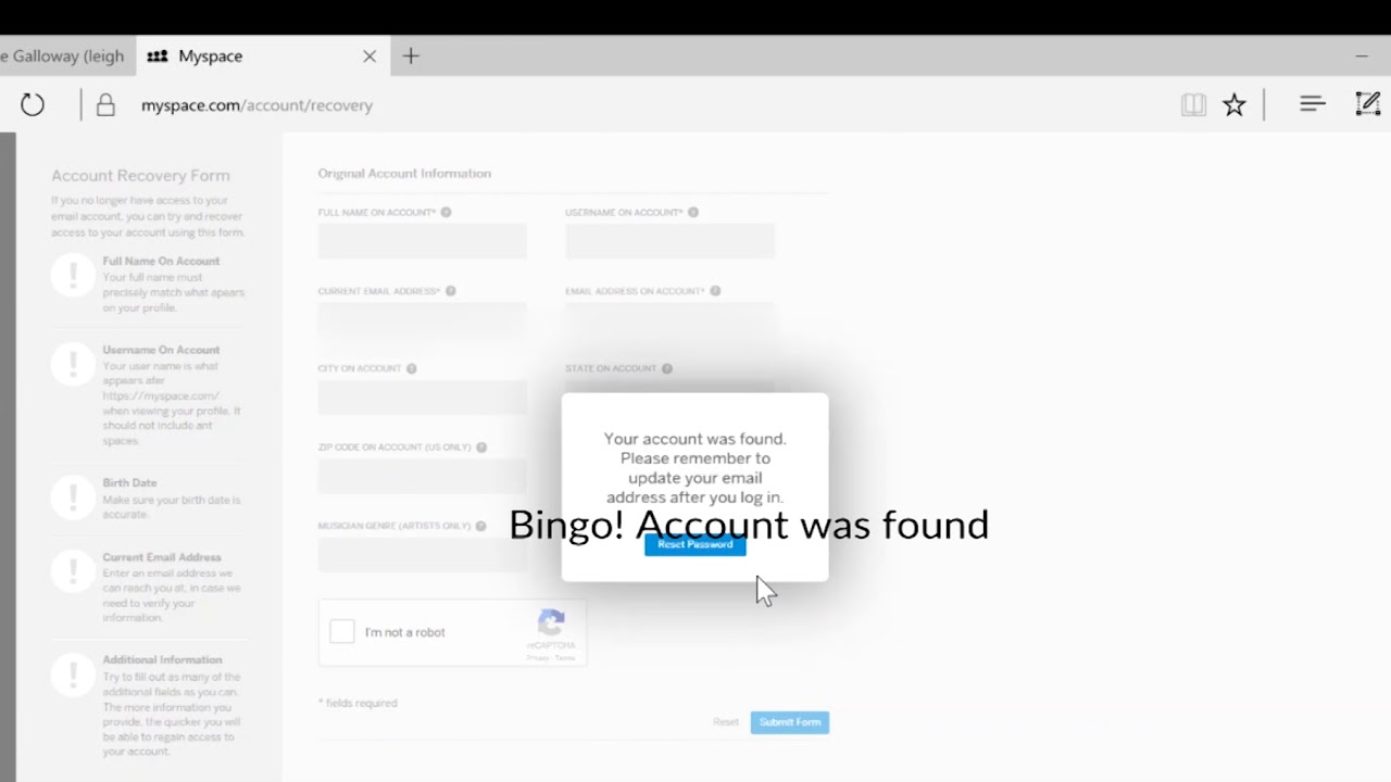 Myspace account recovery vulnerability  YouTube