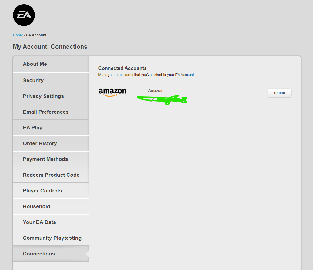 Im trying to unlink my Amazon account from my EA Account The unlink 