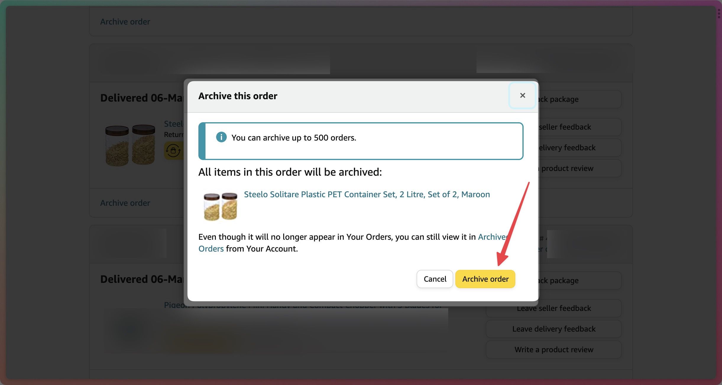 Amazon How to find and archive old orders