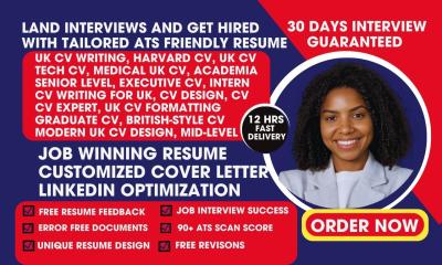 I will offer CV writing for UK, Harvard CV, professional UK CV design, UK tech CV
