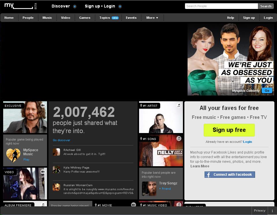MySpace Integrated Facebook Connect Button