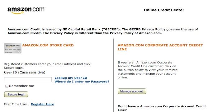 Amazon Credit Card Login  Amazon credit card Credit card Retail banking