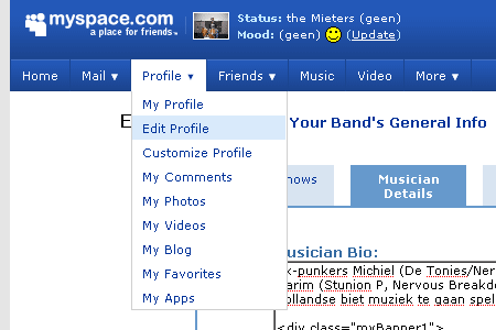 Tutorial Adding your band logo to the top of your MySpace profile 