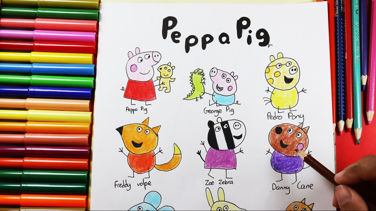 How to draw and color PEPPA Pigs friends  Cmo dibujar y color a los 