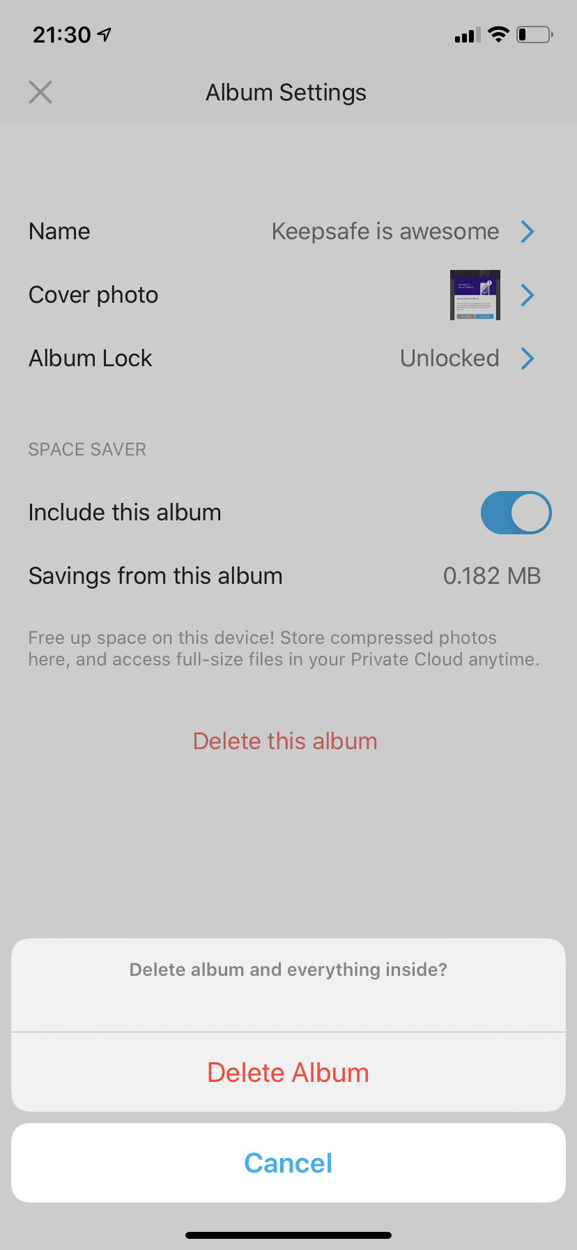 Deleting an album  Keepsafe Support
