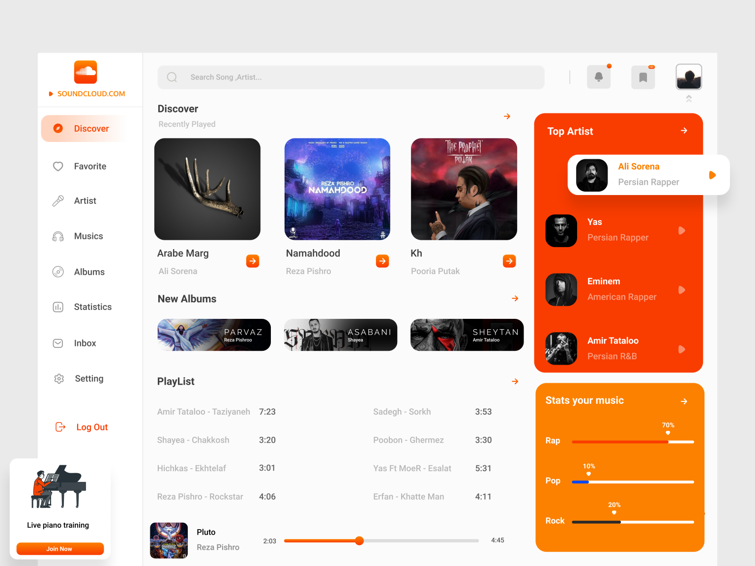 SoundCloud Dashboard by Mehraad Rezaei on Dribbble