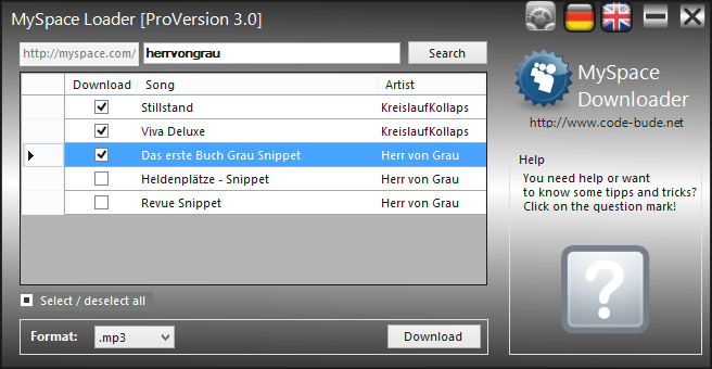 MySpace Loader  a free and easy to use myspacecom downloader  en 