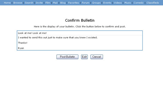How to Create and Send a MySpace Bulletin  dummies