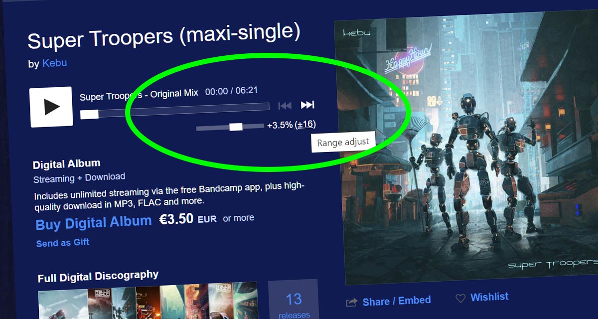 Bandcamp Tempo Adjust vara la velocidad de la msica en tu navegador