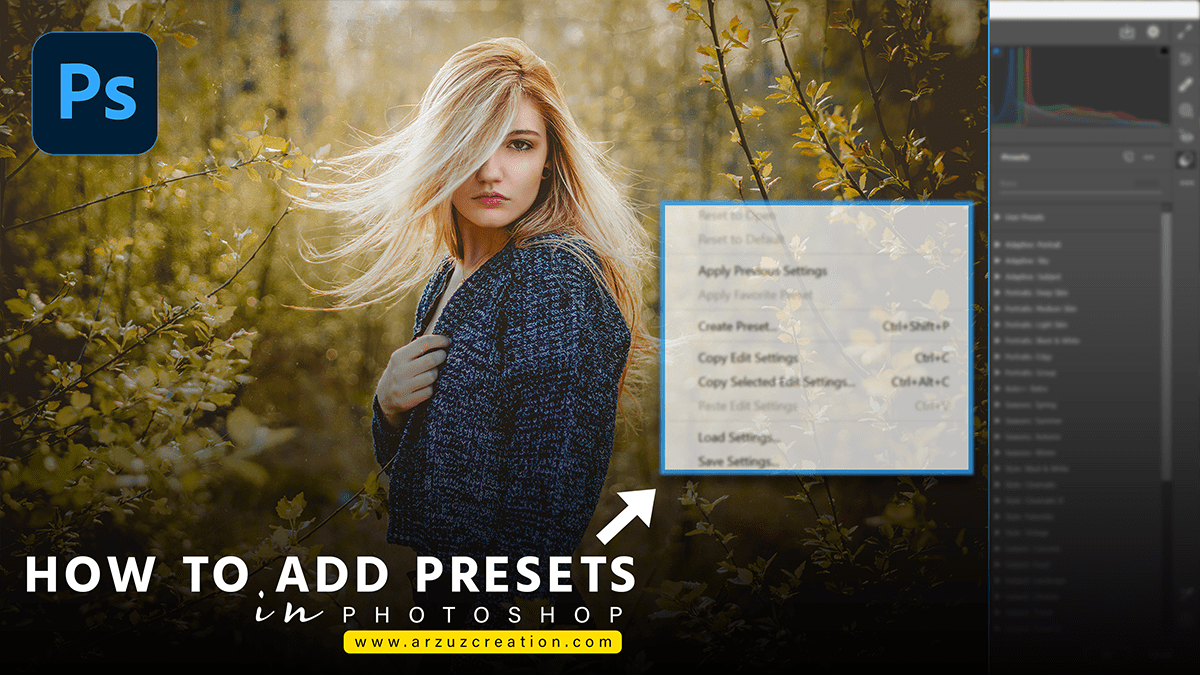 Install Presets in Photoshop  Adobe Camera Raw Filter  Arzuz Creation
