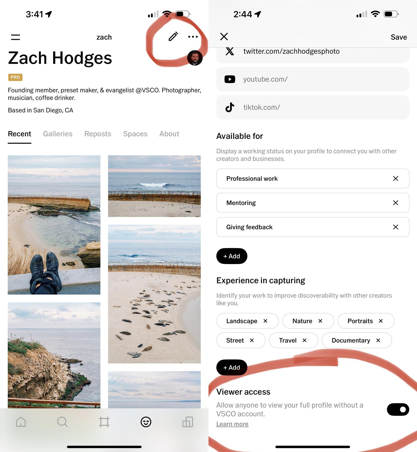 Allow full viewing of VSCO profile without account  rvsco
