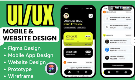 I will create UI/UX design for mobile app, website, Figma prototypes, and app screenshots