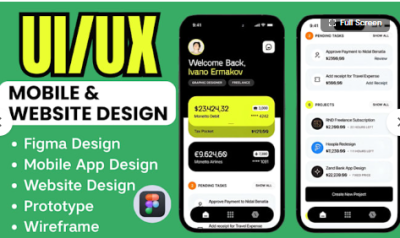 I will create UI/UX design for mobile app, website, Figma prototypes, and app screenshots