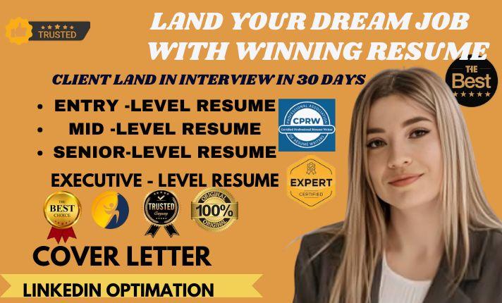I will write professional ATS resume, CV, cover letter, and LinkedIn optimization
