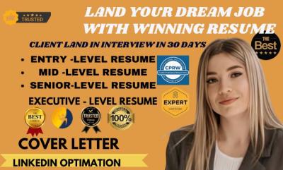 I will write professional ATS resume, CV, cover letter, and LinkedIn optimization