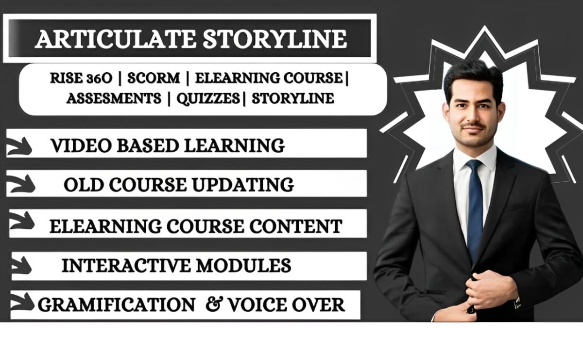 I will create interactive course module in Articulate Storyline, Rise 360, or Moodle LMS