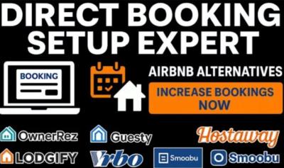 I will setup direct booking website with OwnerRez, Hostaway, Guesty, Lodgify, VRBO, Smoobu