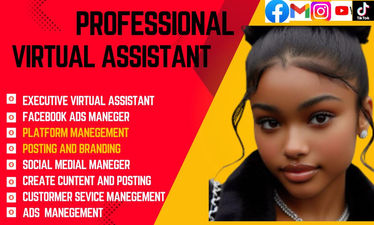 I will be your social media manager, Canva graphic designer, personal virtual assistant