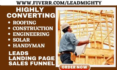 Roofing, Construction, Solar, HVAC, Solar Engineering, Handyman Leads Landing Page