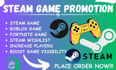 I Will Do Steam Game Promotion, Roblox Game Advertising to Attract Players & Wishlist