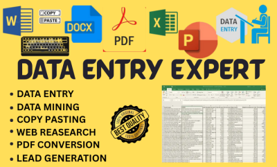 I will do Data Entry, Web Research, Convert PDF to Word & Excel, and Admin Tasks