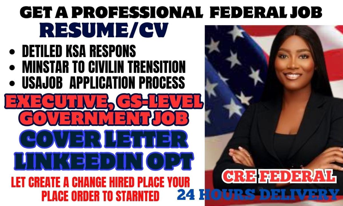 I will write ATS optimized federal resume, cover letter, LinkedIn profile for USA jobs & military